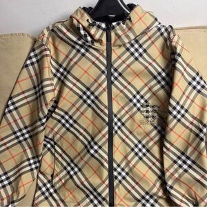 Burberry Tan Plaid Hooded Blazer